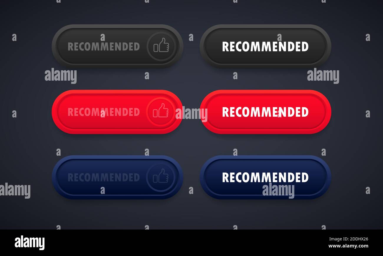 Recommended button set. Vector on isolated background. EPS 10. Stock Vector