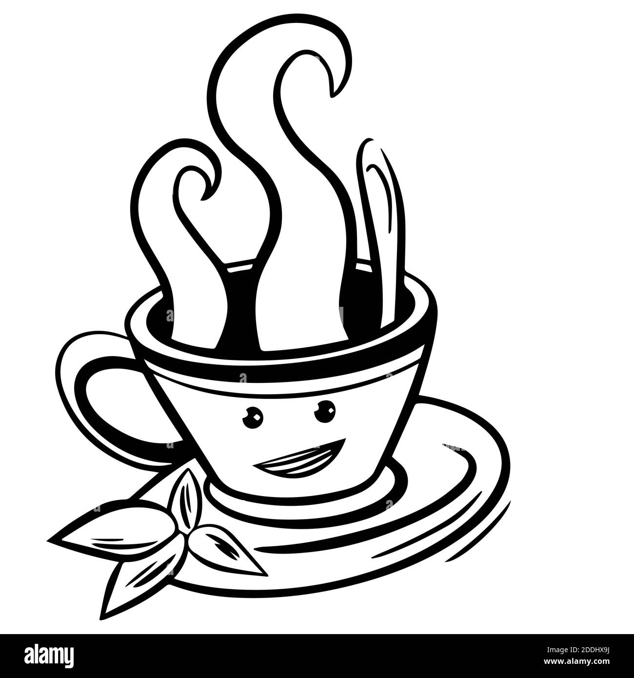 Vector Cute Cartoon Cup Of Tea Or Coffee. Line Sketch Illustration. Logo,  Print For Design Cafe Menu And More. Isolated On White Background Stock  Photo - Alamy