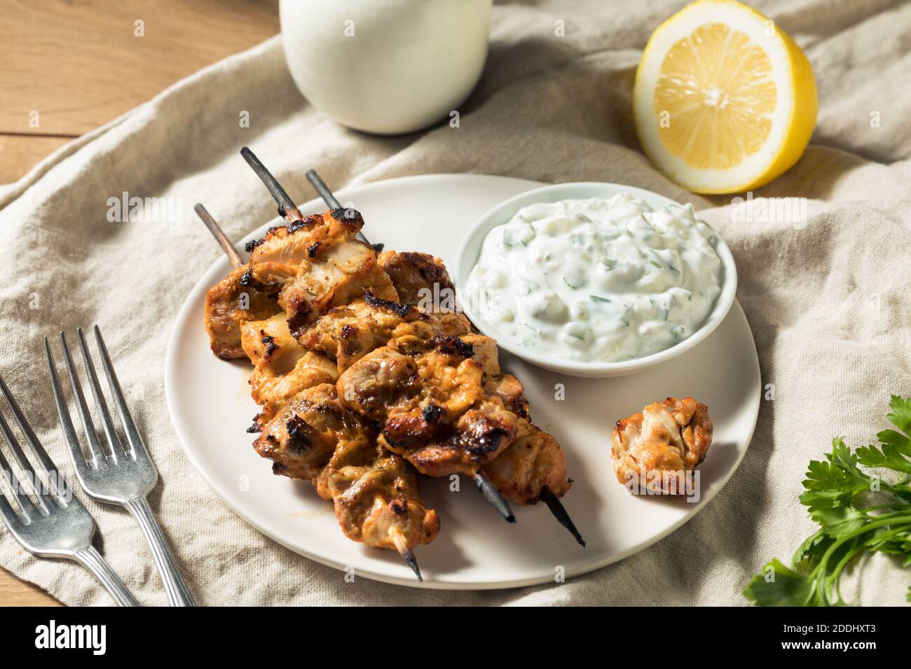 Homemade Grilled Chicken Kebabs with Dipping Sauce Stock Photo Alamy
