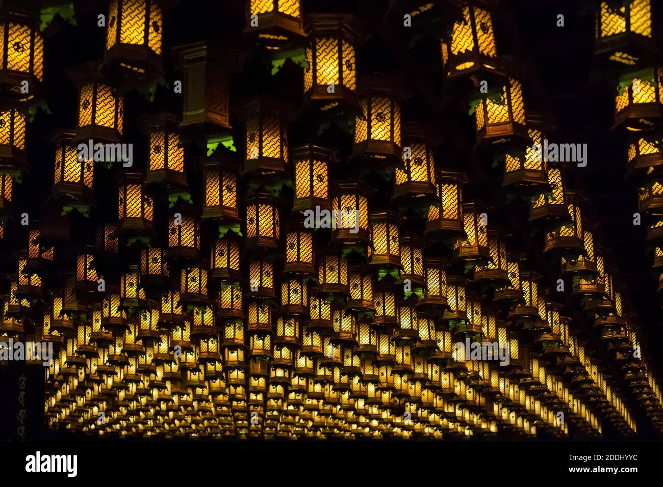 Panoramic view of Thousand lanterns in Henjyokutsu Cave in Daisho-in Buddhist temple, Miyajima, Japan Stock Photo