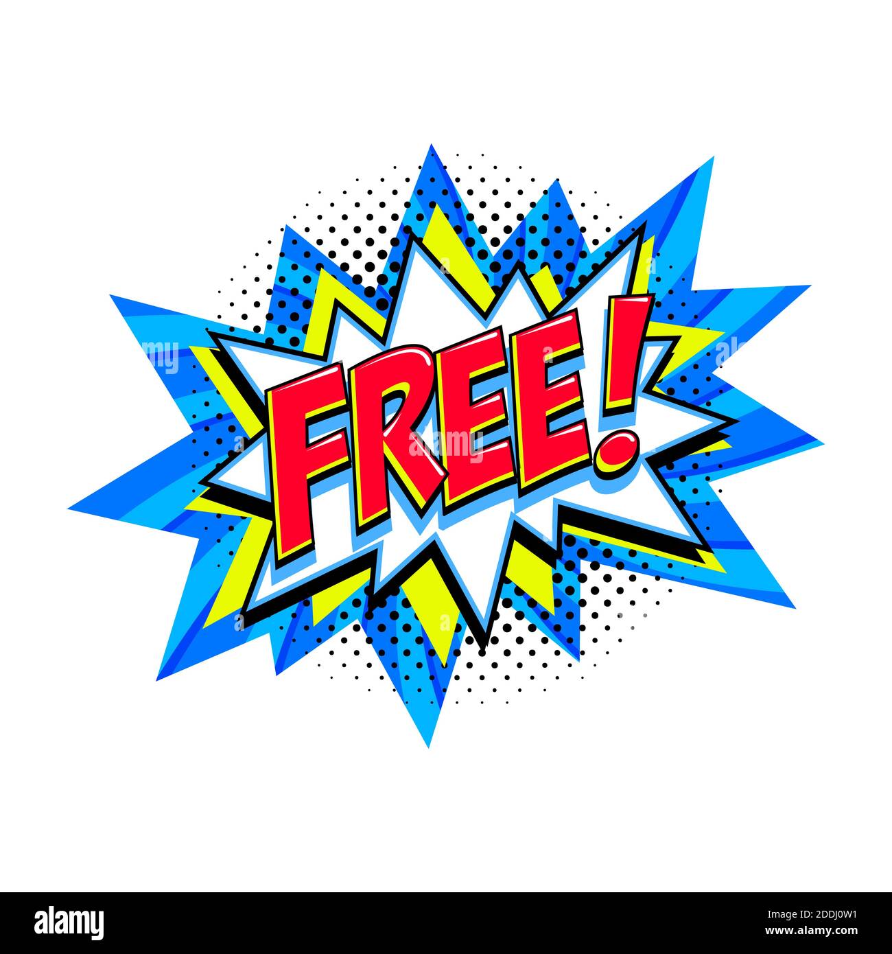 Free - vector comic style tag. Blue Free label on bang comic balloon - Pop art style discount promotion banner. Vector illustration. Stock Vector
