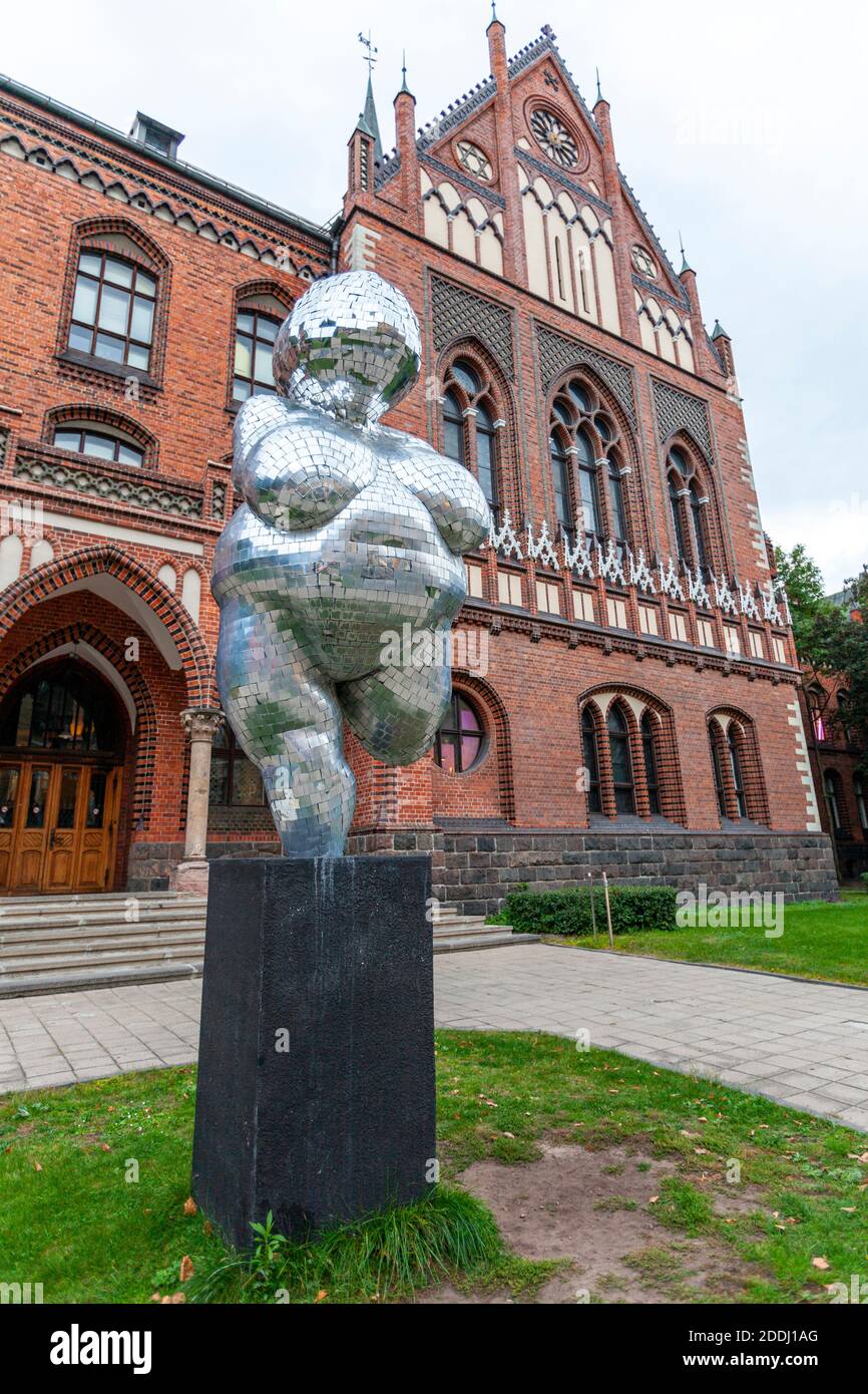 Venus of Willendorf Sculpture art outside the Art Academy of Latvia, Riga, Latvia. Stock Photo