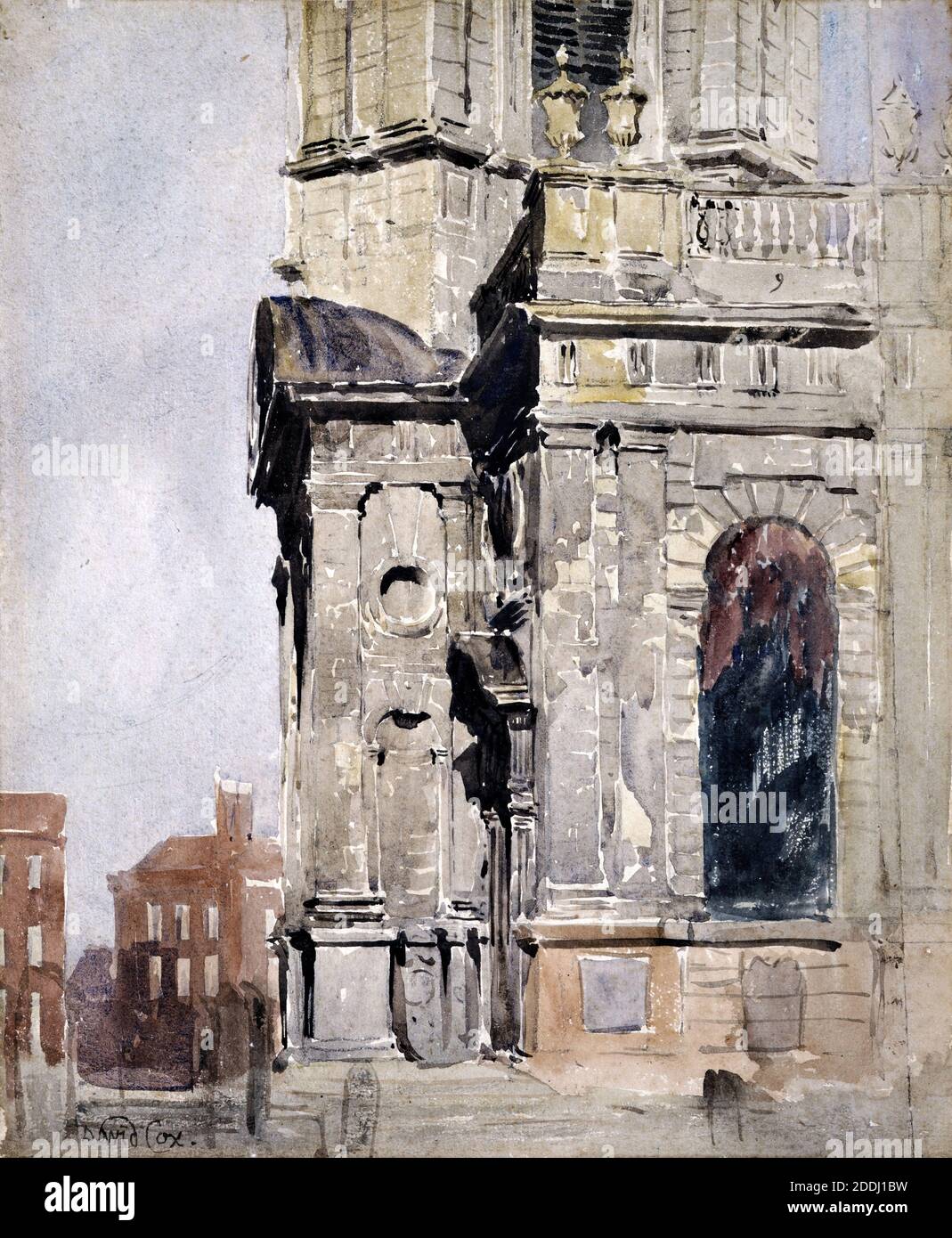 Porch of St Philip's Cathedral, Birmingham, 1836 By: David Cox, Watercolour, Topographical Views, Birmingham history, England, Midlands Stock Photo