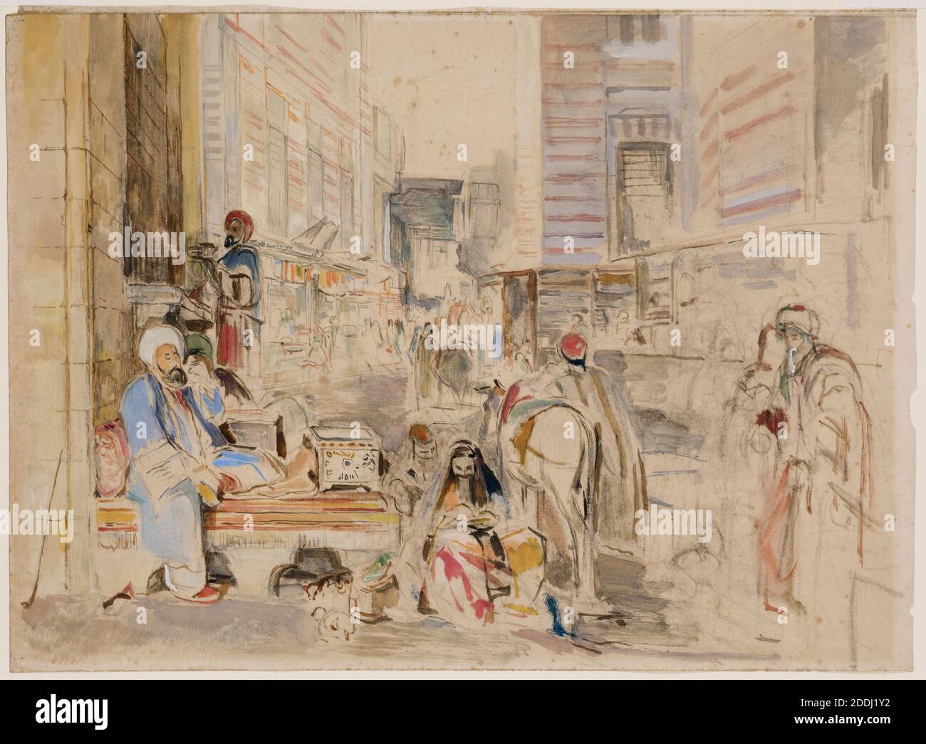 Study For Street And Mosque of the Ghoreyah, Cairo, 1841-51 John Frederick Lewis, Watercolour, Egypt, Street scene Stock Photo