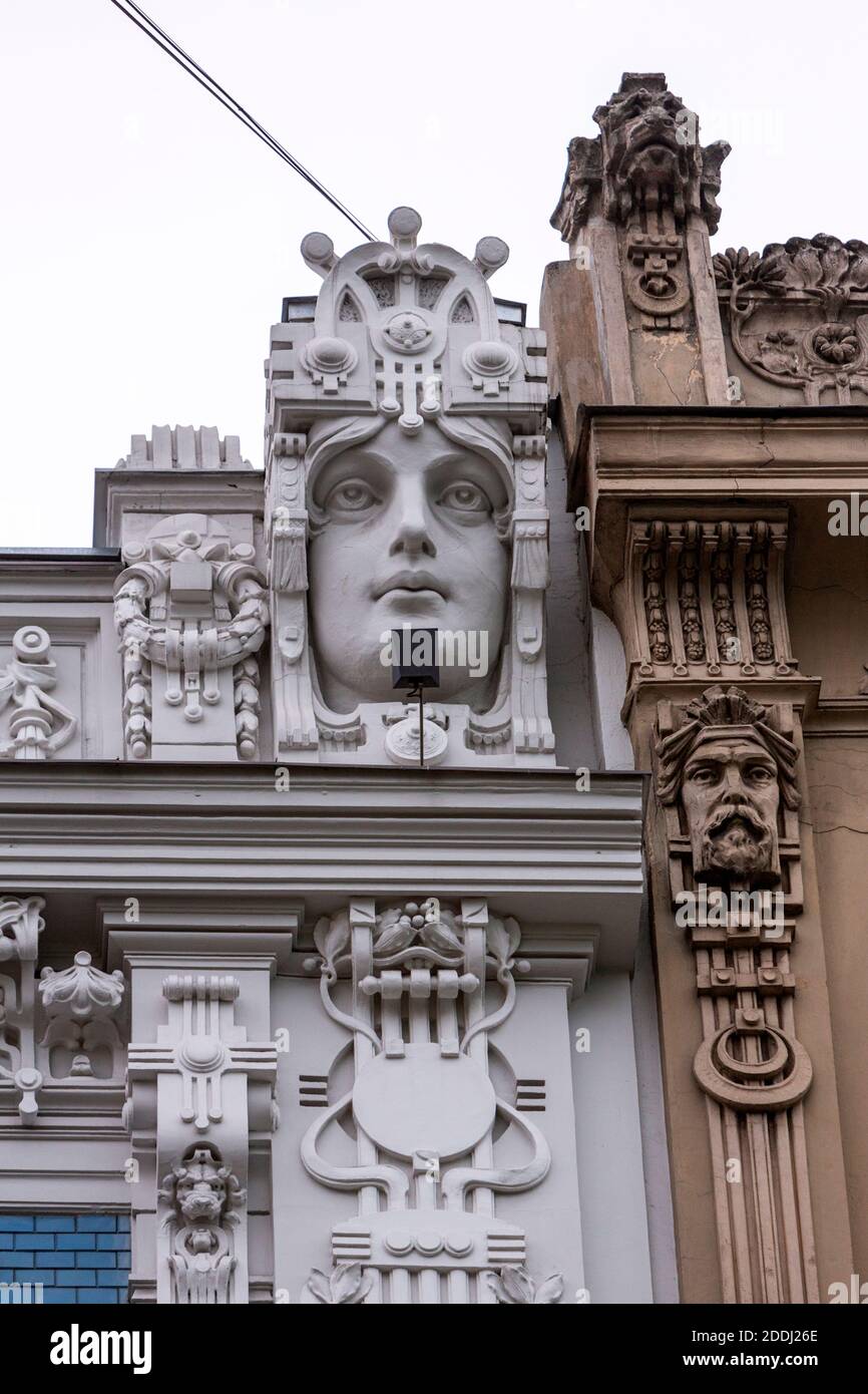 Elizabetes iela 10b building, by Mikhail Eisenstein, Riga, Art Nouveau architecture, Latvia Stock Photo