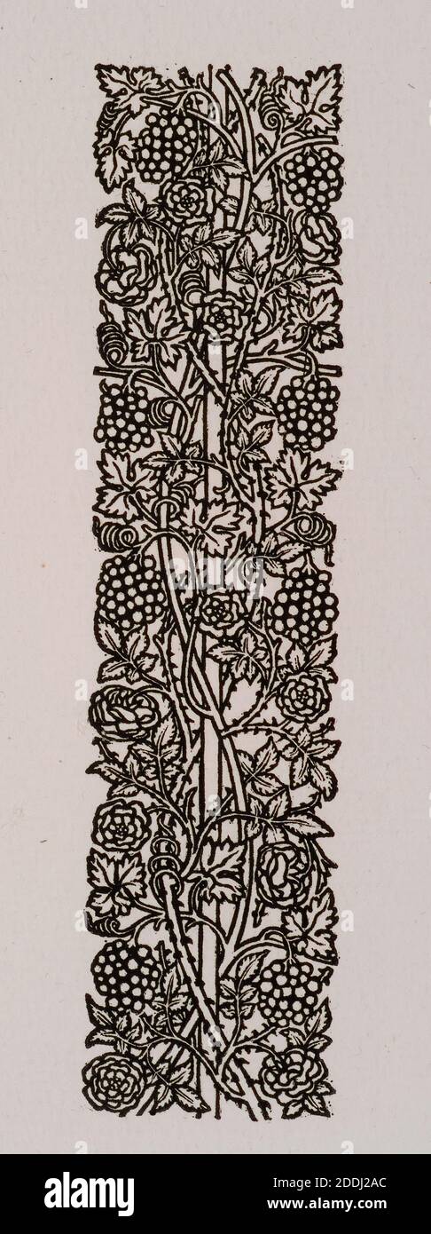 Love is Enough, upright Border or Sidepiece with Roses and Vines with Bunches of Grapes entwined around a Pole, 1872, William Morris Stock Photo