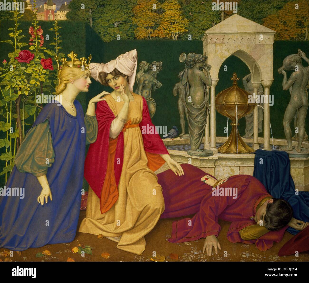 Changing the Letter, 1908, Joseph Edward Southall, The subject is taken from the poem 'The Man Born to be King' from William Morris's 'The Earthly Paradise'. The sealed letter is addressed 'To The Governor Stock Photo