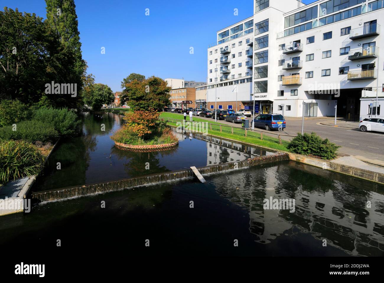Summer view of the Jellicoe Water Gardens, Hemel Hempstead town