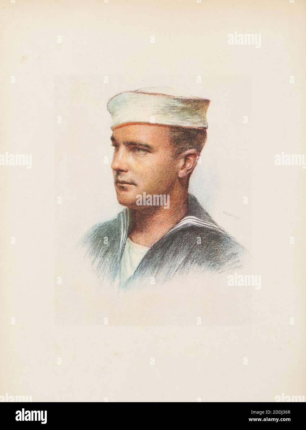 The Allies: Italy: Sailor Individual: Roy L Berber of San Raphael California Eugene Burnand (d.1931), Drawing, Pastel, Paper, Portrait, Frame, Photograph, Replica, Military, War, Works on Paper Stock Photo