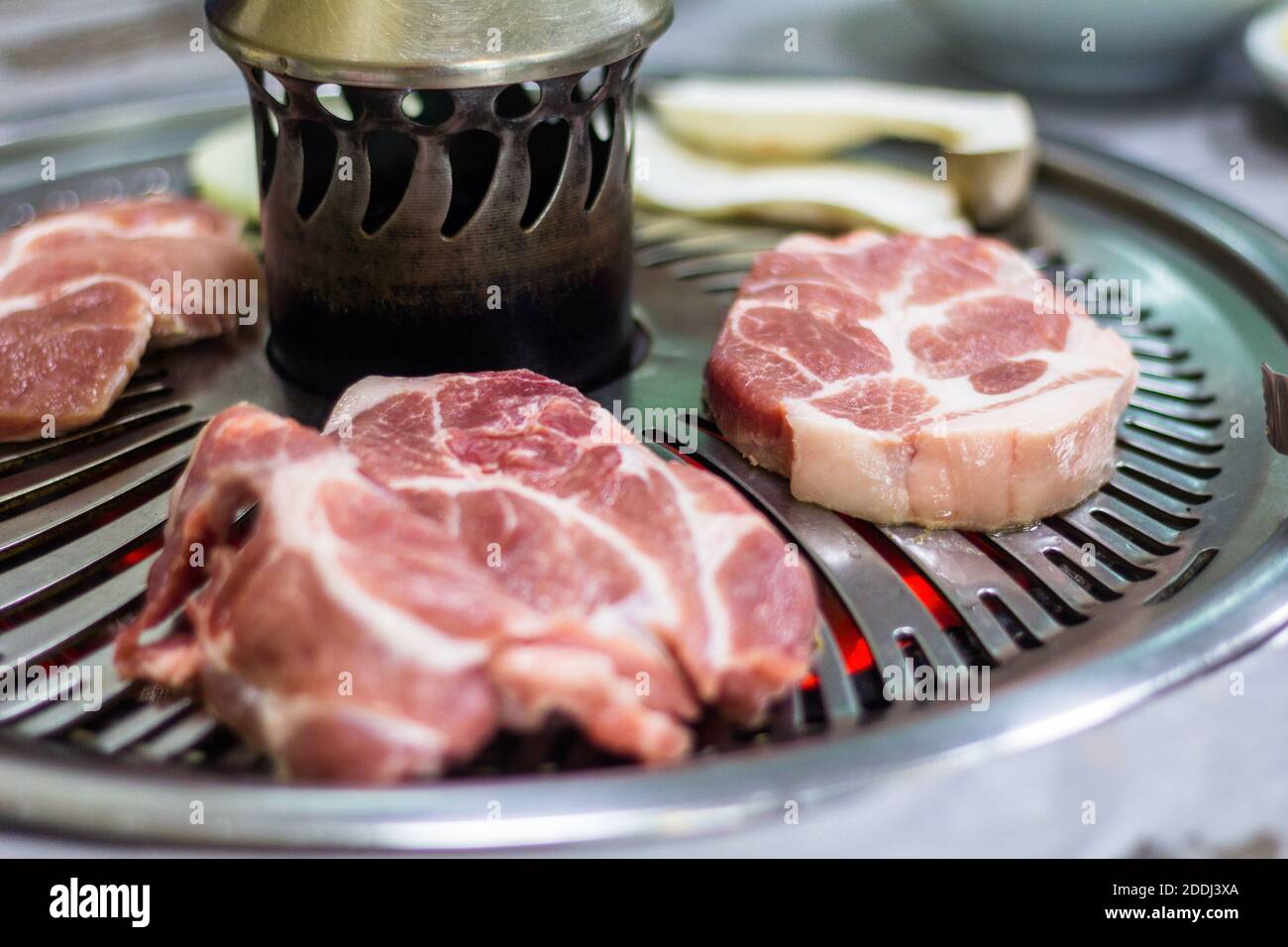 Korean barbecue locally called samgyeopsal at a restaurant in Gangwon