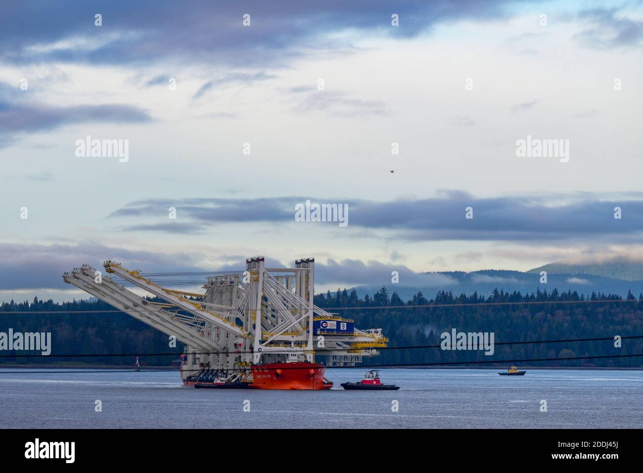 New ship-to-shore cranes arrive at VanTerm, Port of Vancouver, British Columbia, Canada Stock Photo