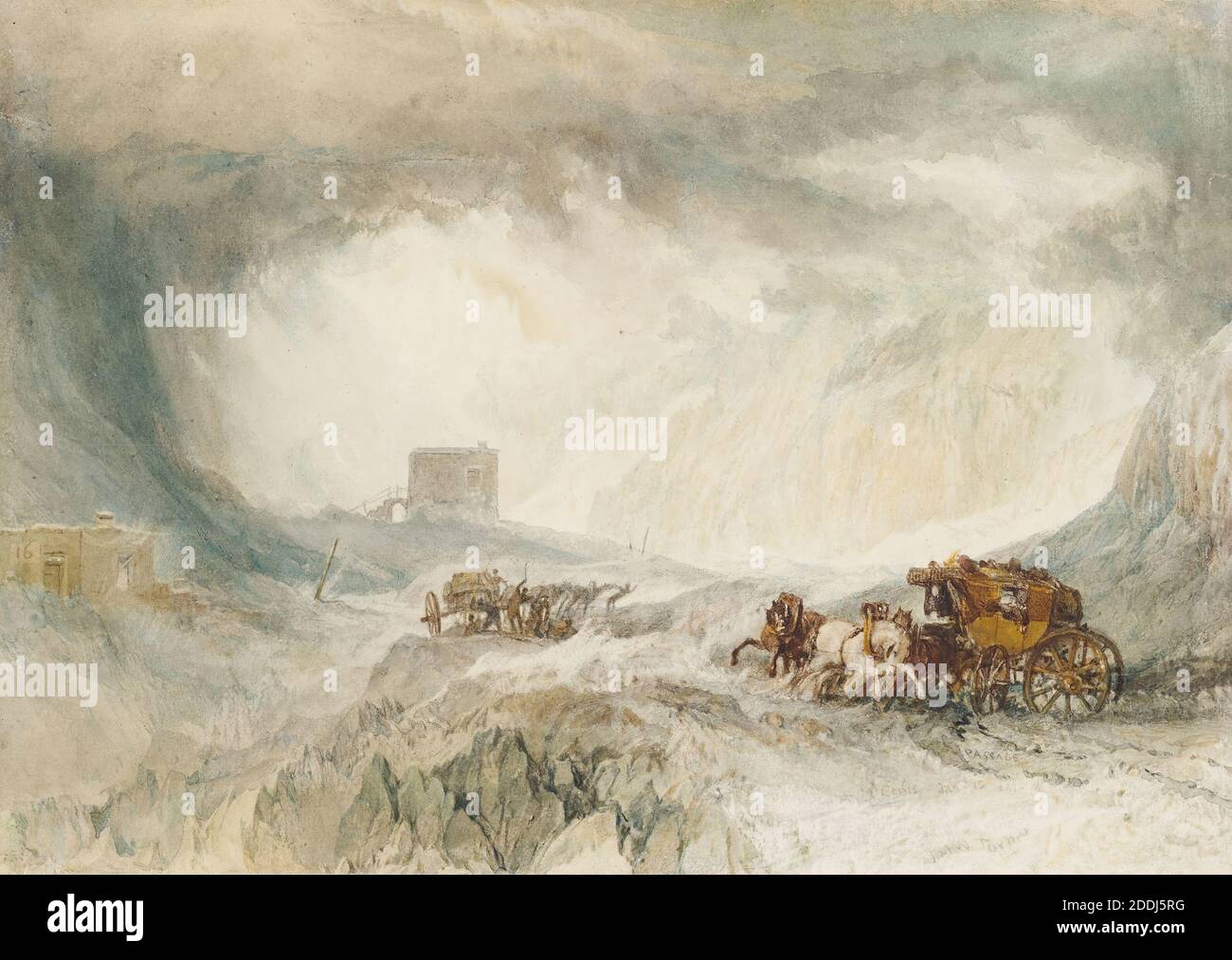 Snowstorm, Mont Cenis, 1820 JMW Turner, Landscape, Mountain, Alps, Snow, Watercolour, Transport, Frame, Animal, Horse, Season, Winter, Weather, Storm, Carriage, Works on Paper Stock Photo