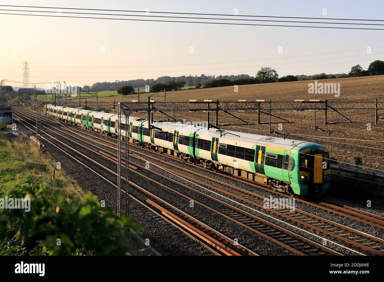 377201 class Southern rail train near Berkhamsted town, West Coast Main Line, Hertfordshire County, England Stock Photo