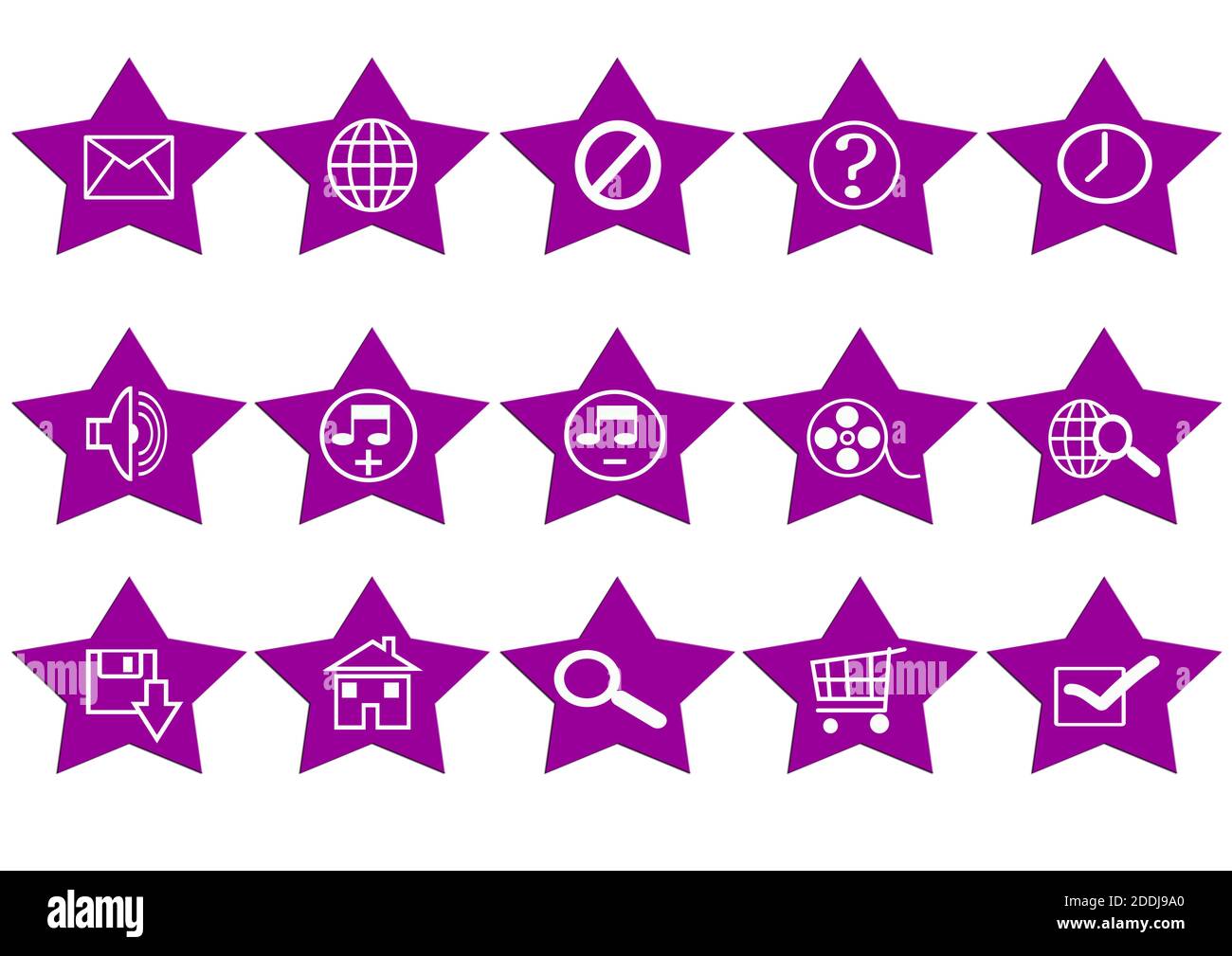 Web icon set in purple star button, various icon set Stock Photo