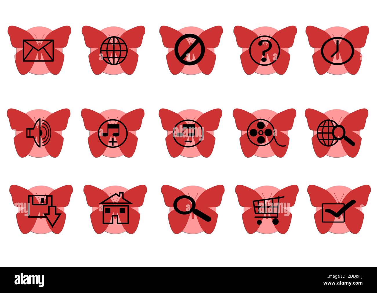 Web icon set in red butterfly button, various icon set Stock Photo - Alamy