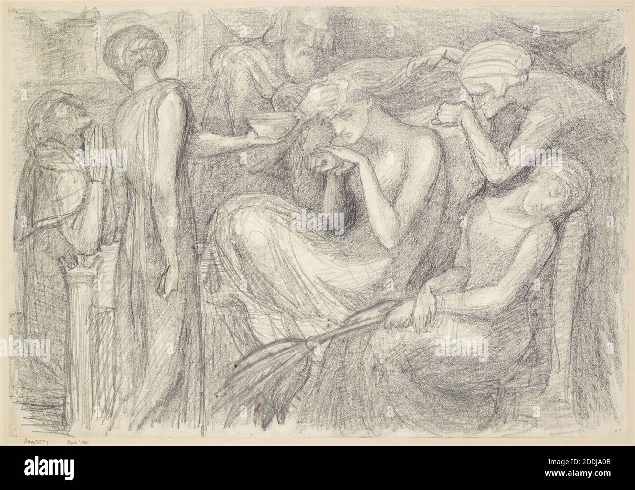 The Death of Lady Macbeth, Compositional Study, 1875 Dante Gabriel Rossetti, Drawing, Pencil, Literature, William Shakespeare, Sketch, Pre-Raphaelite, Theatre, Study, Literature, Character Stock Photo