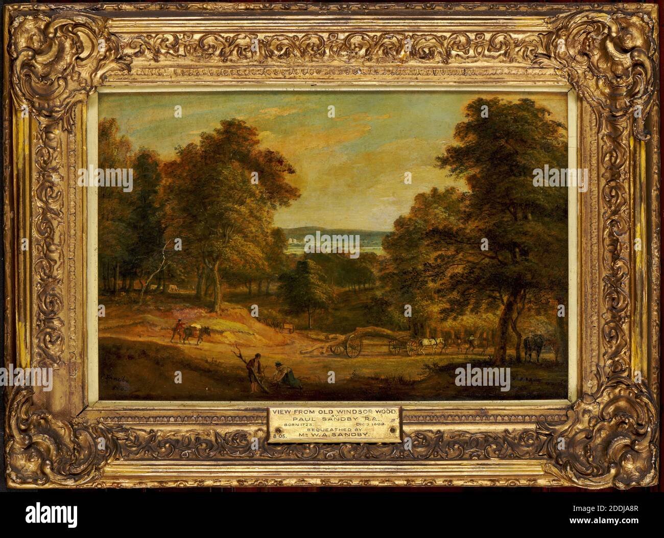 View From Old Windsor Wood, 1802 Paul Sandby (d.1809), Tree, Landscape, 19th Century, Watercolour, Gouache, Women, Blue sky, Frame, Nature, Men, Woodland, Works on Paper Stock Photo
