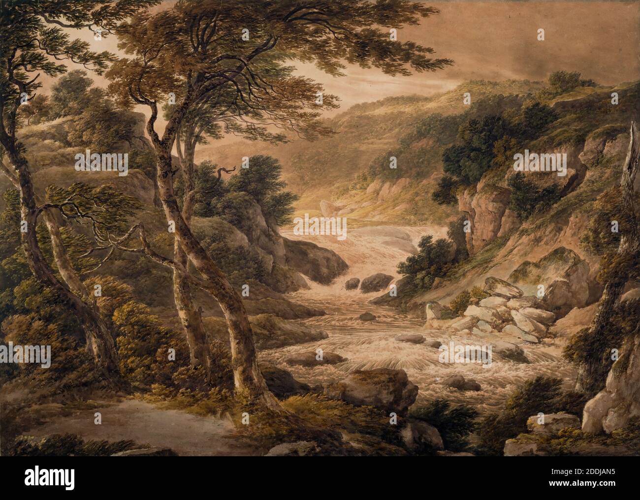 Mountain Stream, 1830 By John Glover, Tree, Landscape, Mountain, Watercolour, Nature Stock Photo
