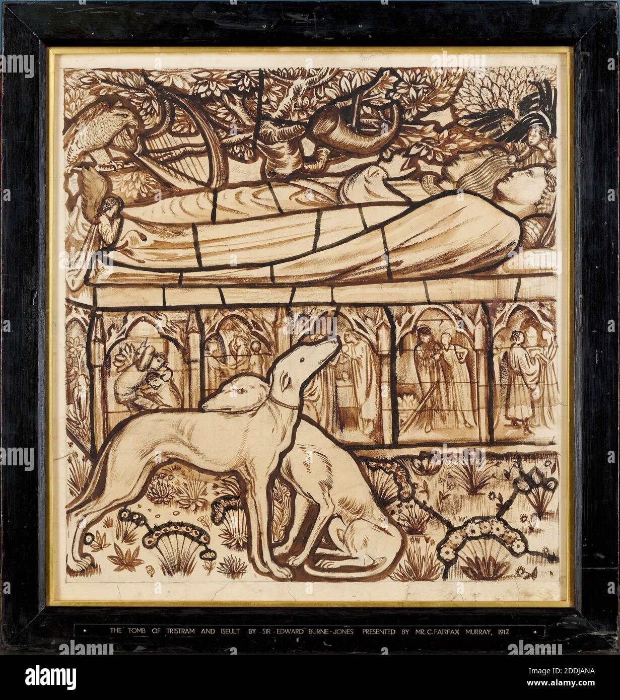 The Tomb of Tristram and Iseult, 1862 By Sir Edward Burne-Jones, Drawing, Pencil, Stained GlassPre-Raphaelite, Design, Animal, Dog, Greyhound Stock Photo