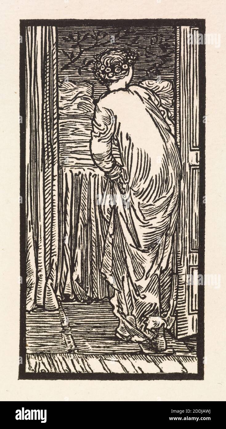 Cupid and Psyche, 1880 Psyche entering the Bedroom Artists: Edward Burne-Jones (Artist), Lucy Faulkner (Engraver) Wood Engraving Printed In Black On Laid Michallet Paper, 19th CenturyPre-Raphaelite Stock Photo