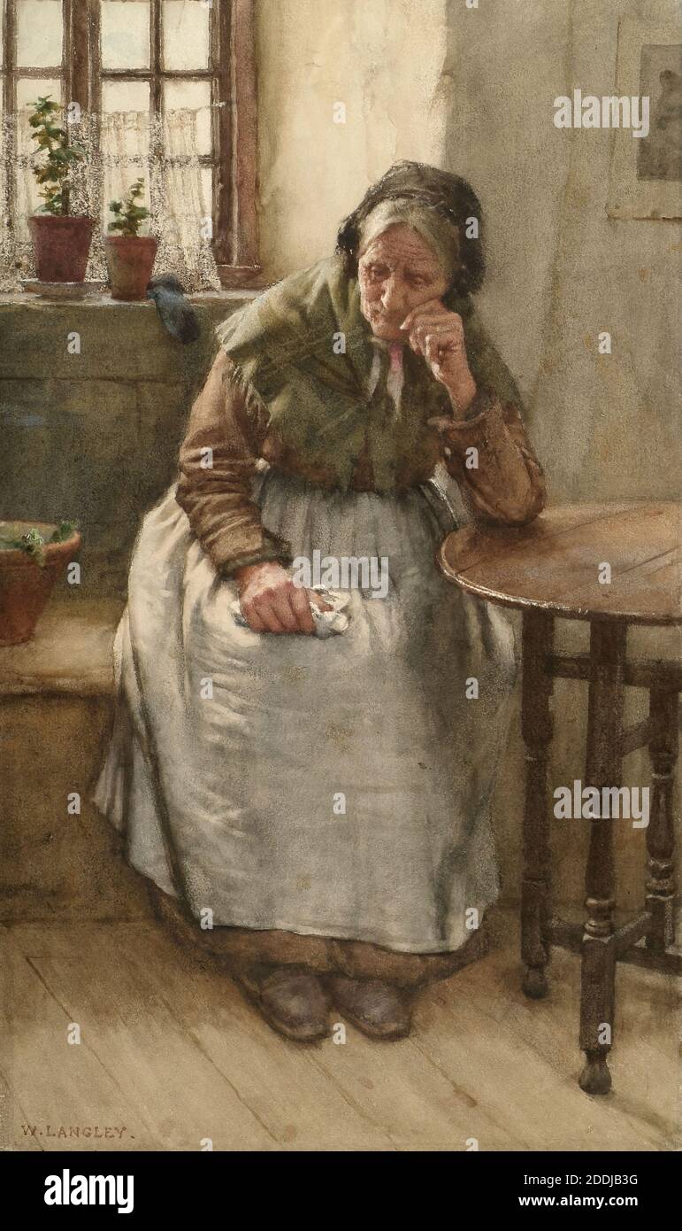 Study of an Old Fisherwoman, 1890 By Walter Langley, Watercolour, Genre painting, Female, Newlyn School, Domestic scene, Seated Stock Photo
