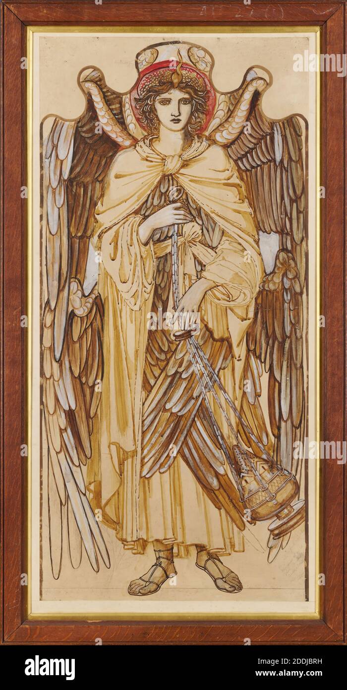 The Angels of the Hierarchy, Seraphim, 1873 Artist: Sir Edward Burne-Jones (d.1898) Assistant: Charles Fairfax Murray (d.1919), Whole-length winged figure, facing front, swinging censer. Design for Jesus College, Cambridge, Art Movement, Pre-Raphaelite, Fine Art, 19th Century, Watercolour, Pencil, Paper, Frame, Mixed media, Wash drawing, Full-length, Works on Paper Stock Photo