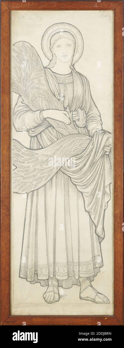 Ruth, 1879 Sir Edward Burne-Jones (d.1898), Whole-length figure, facing front, holding sheaves of corn in her right arm., Art Movement, Pre-Raphaelite, 19th Century, Paper, Stained Glass, Frame, Design, Works on Paper, Bible, Old Testament Stock Photo