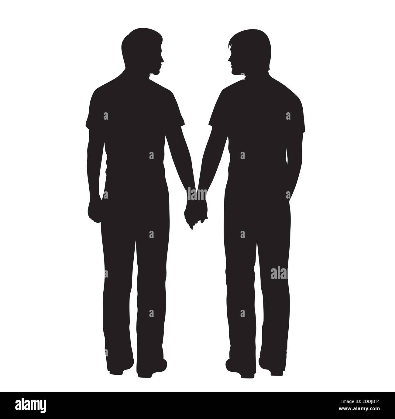 Two men holding hands. Isolated on white. Stock Vector