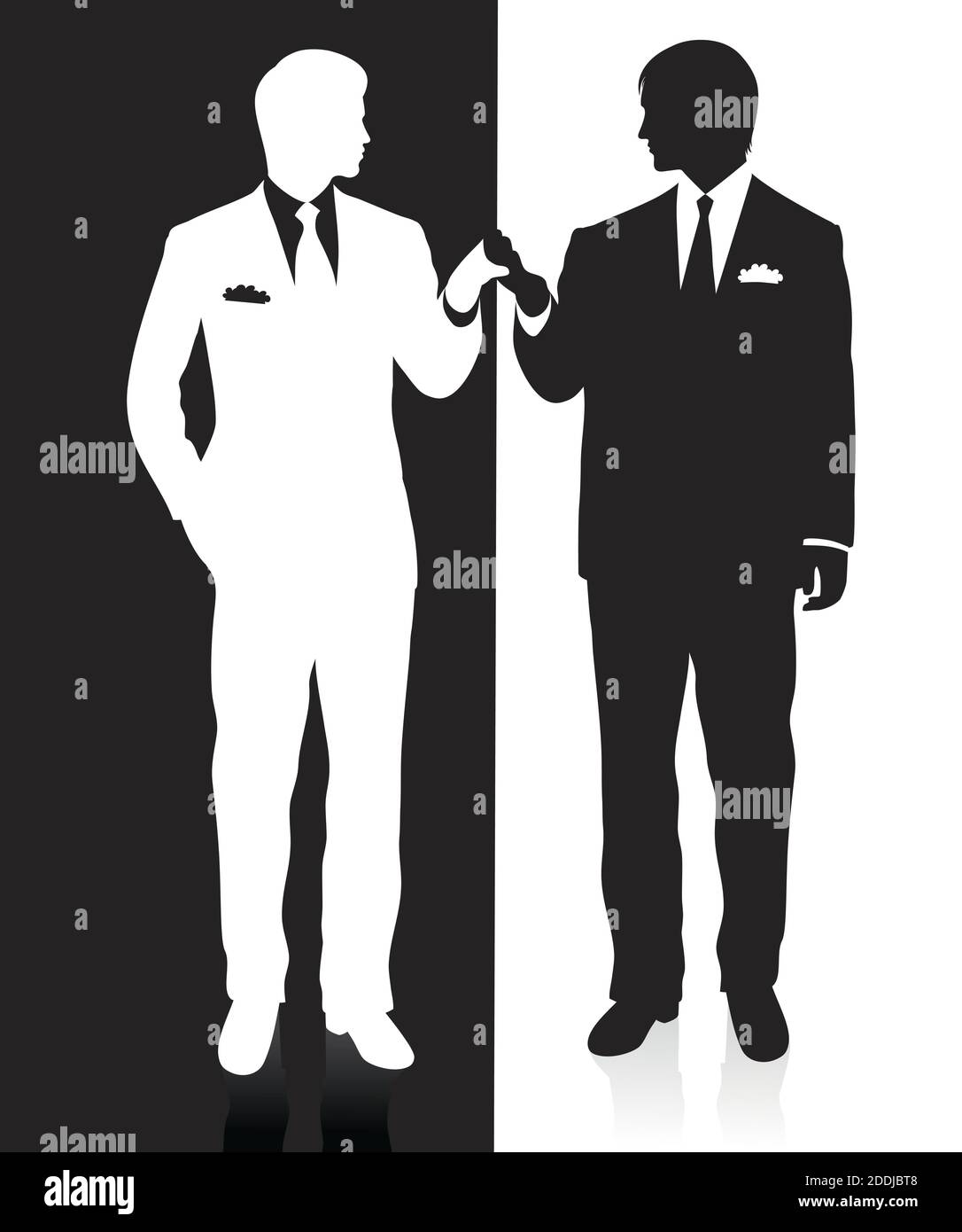 Two men holding hands. Isolated on white. Stock Vector