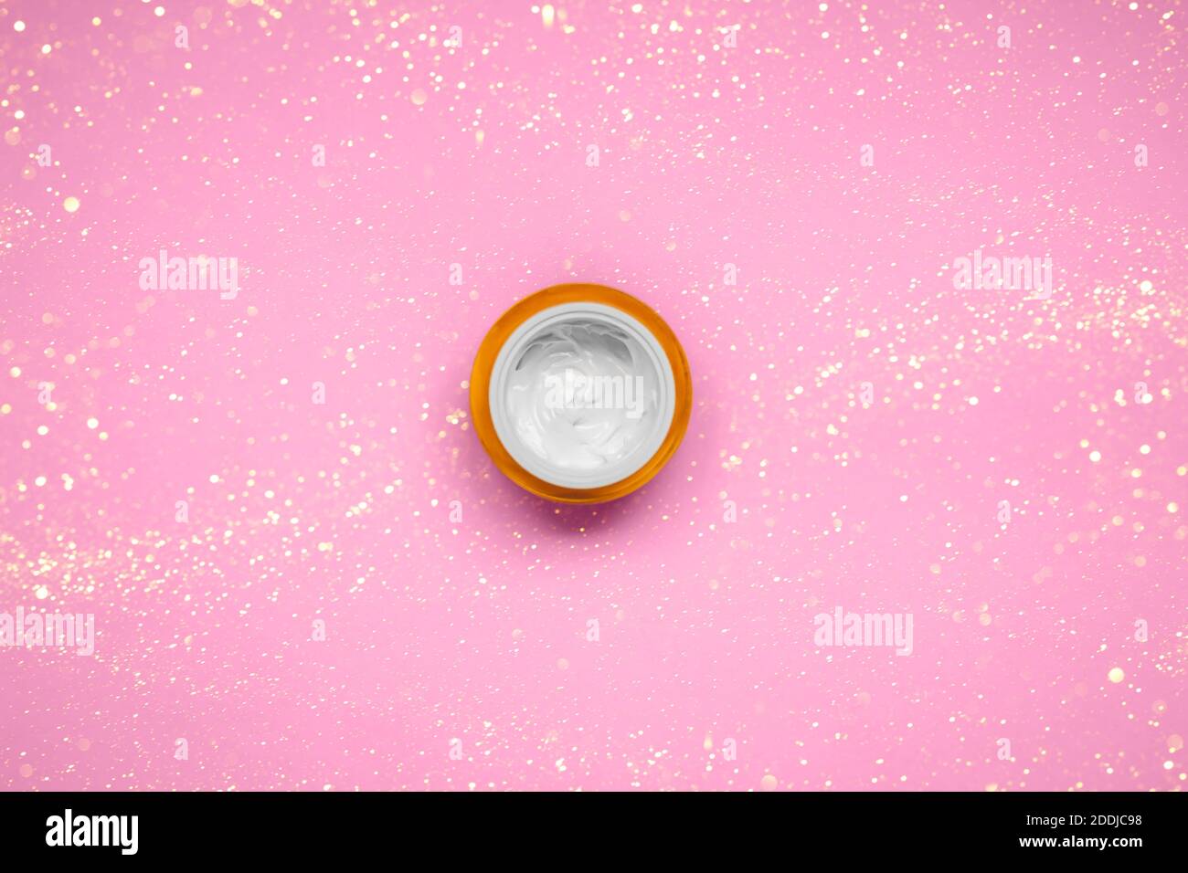Natural Sustainable Skin Cream On Pink Backdrop With Christmas Glitters Cream Texture In Container Flat Lay Space For Text Stock Photo Alamy