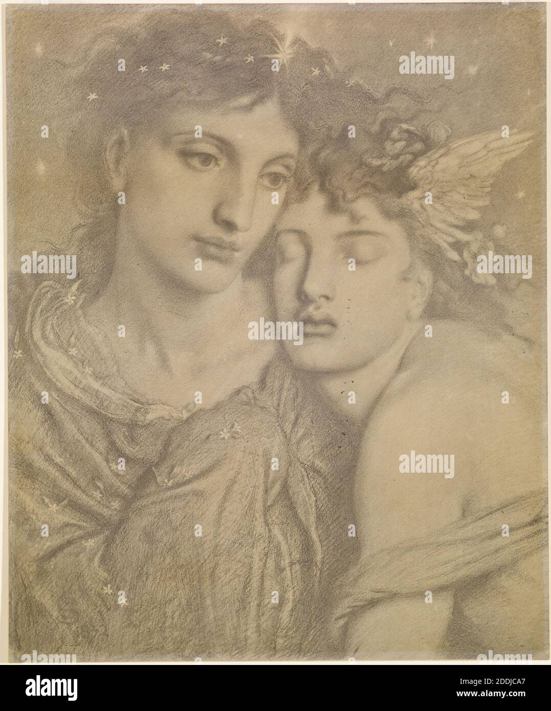 Night and Sleep, 1872 Photographer: Frederick Hollyer After Simeon Solomon, Art Movement, Pre-Raphaelite, Platinum print Stock Photo