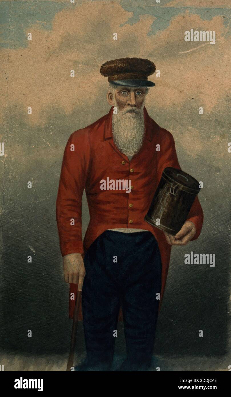 Portrait of James Guidney, 'Jemmy the Rockman', 1875 Artist unknown, Social history, Watercolour, Portrait, Male, Birmingham history, Bearded Stock Photo
