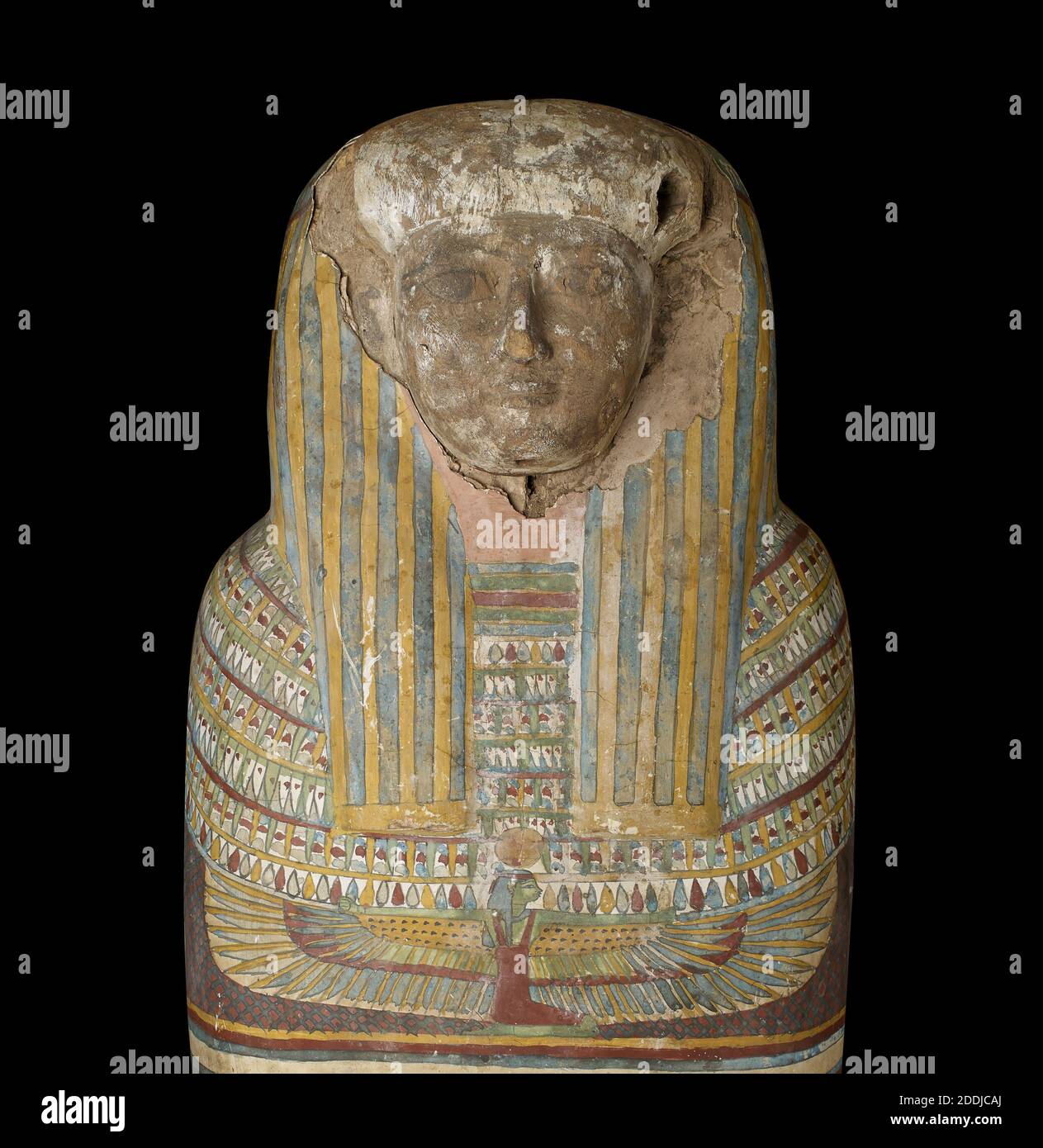 Painted plaster on wood coffin belonging to Lady Tadi-en-hent awy daughter of Nes-Khonsu, 650-500 BC, Late Period (26th Dynasty), Ancient Egypt, Sarcophagus, Death, Coffin, Mummy, hieroglyphs Stock Photo