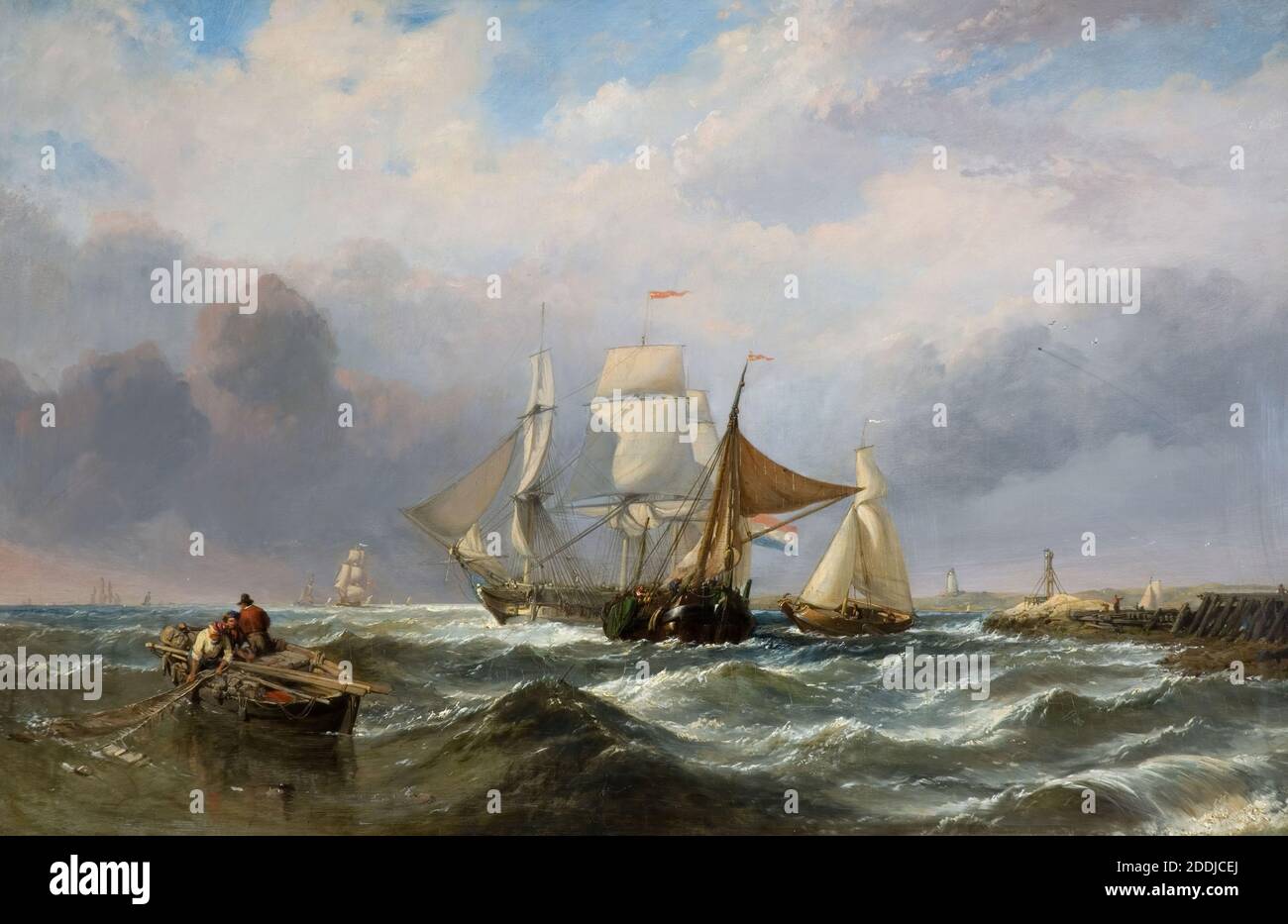 Vessels off the Dutch Coast, 1829-1860 William Clarkson Stanfield, Boat, Oil Painting, Seascape, Marine art, Ship, Nautical, Maritime Stock Photo