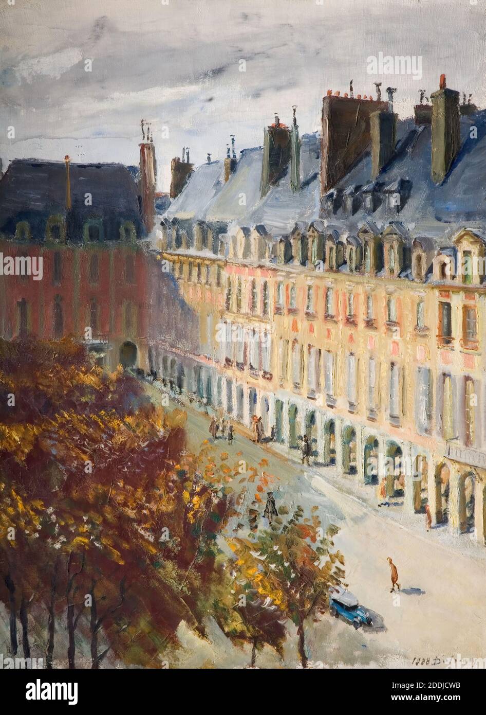 La Place Des Vosges, 1928 By Georges Leon Dufrenoy, Street scene, Cityscape, Art Movement, Post-Impressionism, Paris Stock Photo