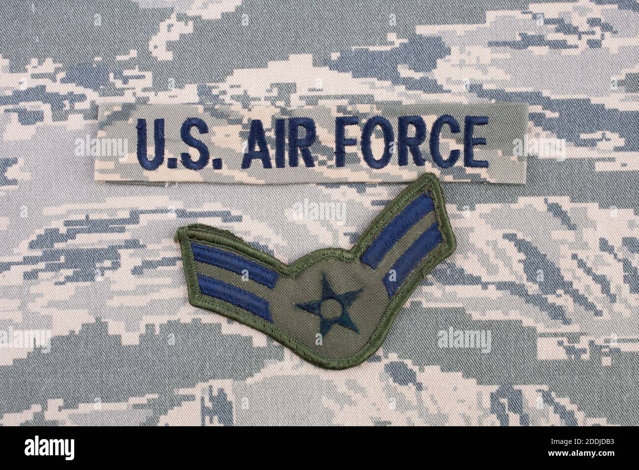 August 31, 2020. US AIR FORCE branch tape and Airman First Class rank
