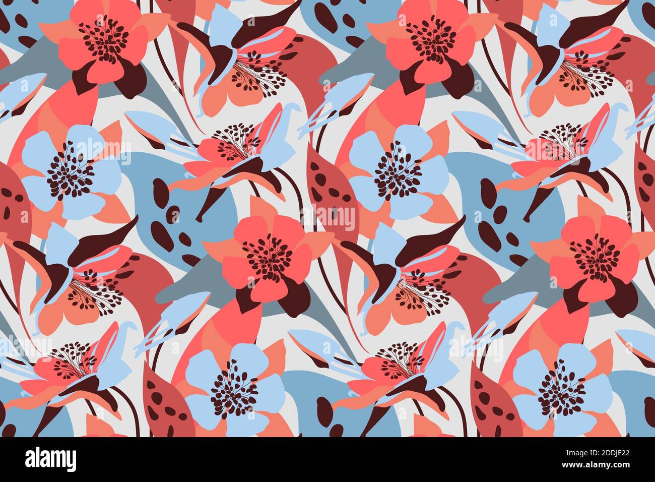 Vector floral seamless pattern. Flower background. Pink, blue flowers. Stock Vector