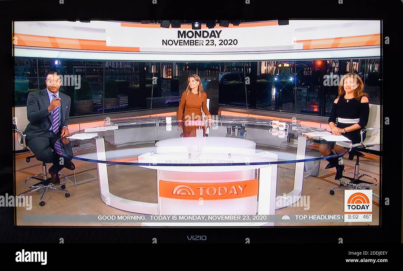 A television screenshot of NBC TODAY Show co hosts Craig Melvin Savannah Guthrie and Hoda Kotb on the show s set during a live broadcast Stock Photo Alamy