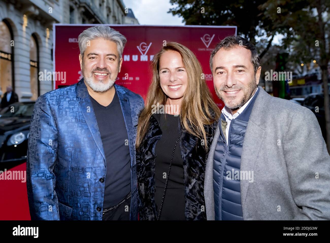 Marcos Marin painter and musician, Laurence Jenkell, sculptor and Bernard Montiel, French broadcaster and actor, during the opening ceremony of the Exposition GV Monumental for FIAC, Hotel Prince de Galles, Paris, France. Photo by Jana Call me J/ABACAPRESS.COM Stock Photo