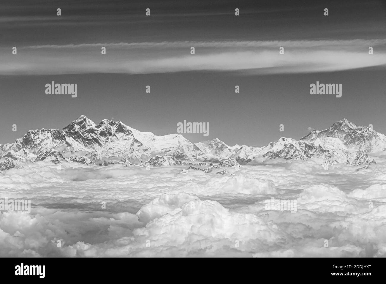 Mount Everest in the Himalayas. 8848 m high. The highest mountain on earth. Seven Summits. Stock Photo
