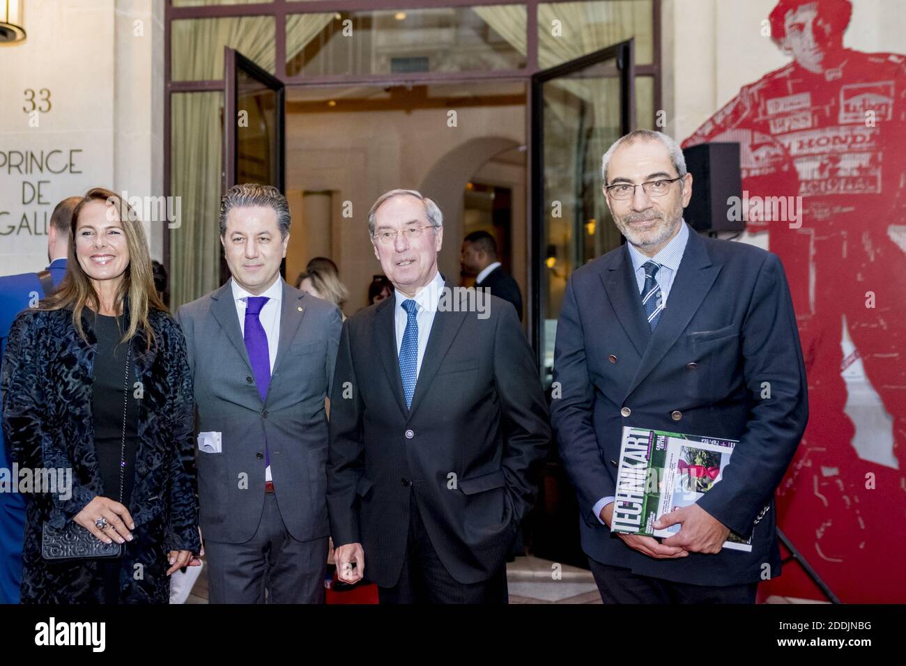 Laurence Jenkell, sculptor, Rémy Makinadjian President of Comité George V, Claude Gueant, French politician, François Chabanian, Foundator of Bel-Air Fine Art, during the opening ceremony of the Exposition GV Monumental for FIAC, Hotel Prince de Galles, Paris, France. Photo by Jana Call me J/ABACAPRESS.COM Stock Photo