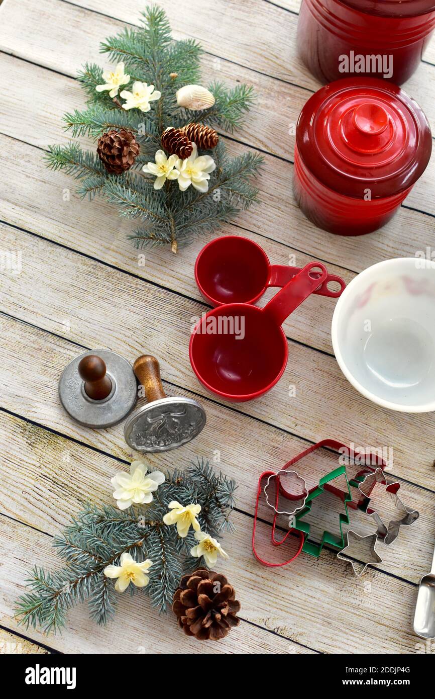 Festive holiday seasonal cookie and baking equipment and supplies to make  delicious gourmet Christmas season treats and gifts for friends and family  Stock Photo - Alamy
