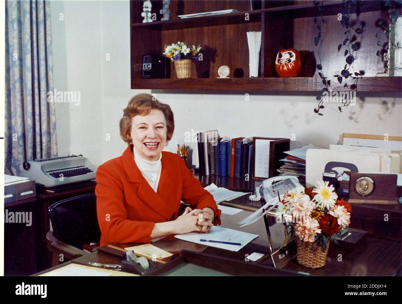 Portrait of Rosemary Woods taken at her desk at the White House in Washington, D.C. on April 14, 1969. At the time, Ms. Woods was the personal secretary to United States President Richard M. Nixon. She was most remembered for the infamous 18 1/2 minute gap in one of the Nixon tape recordings that was crucial to the Watergate investigation that led to Nixon's resignation. Ms. Woods passed away on January 24, 2005 at age 87 in an Ohio nursing home. Handout photo by White House via CNP/ABACAPRESS.COM Stock Photo