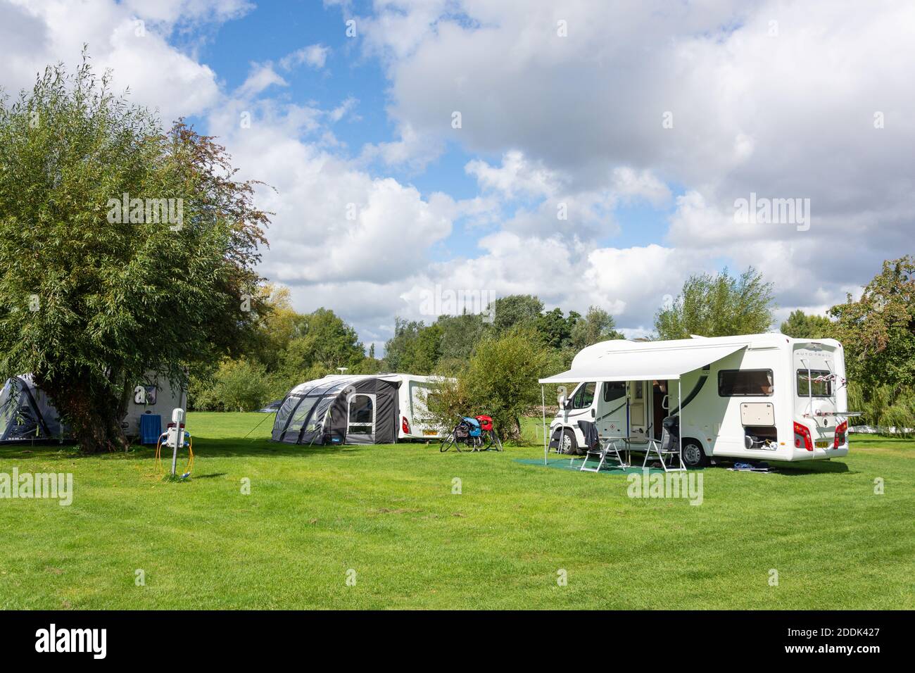 Campsite by River Thames, Clifton Hampden, Oxfordshire, England, United Kingdom Stock Photo