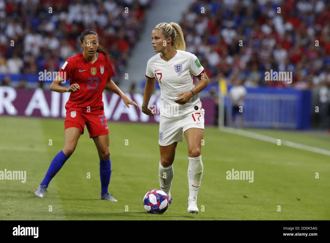 USA's Mallory Pugh battling England's Rachel Daly during the FIFA Women