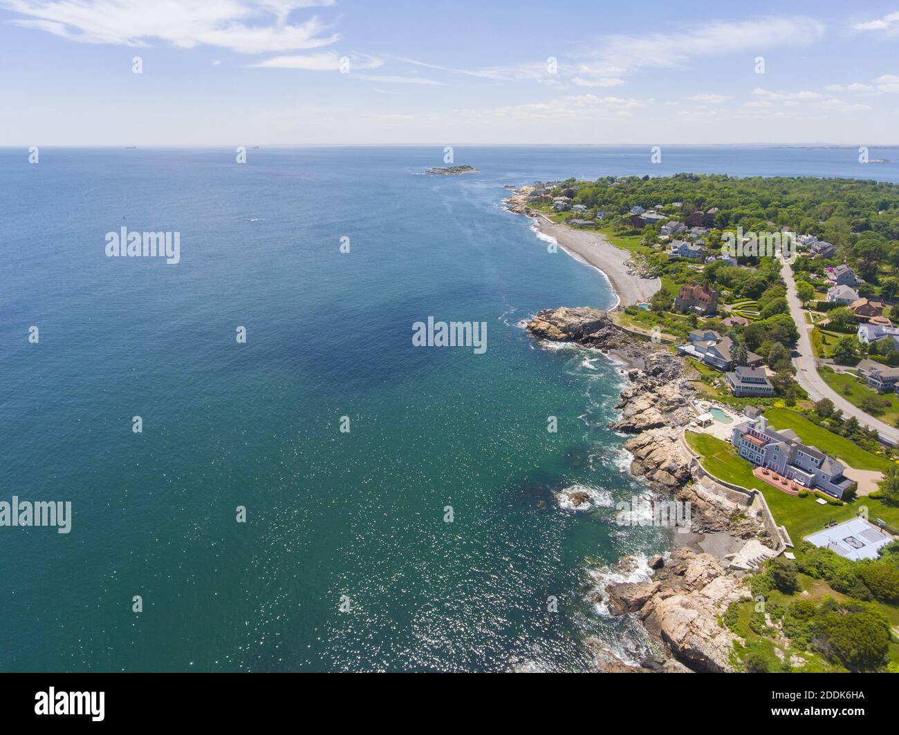 Castle Rock and beach park aerial view, Marblehead, Massachusetts MA
