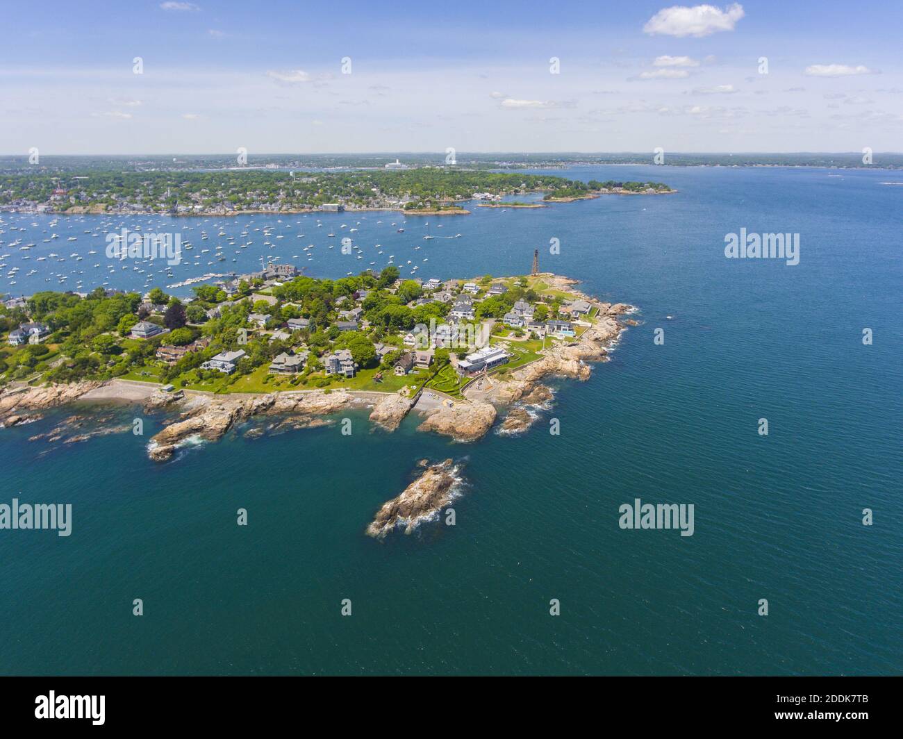 Aerial view of Marblehead Lighthouse, built in1835, is in Marblehead
