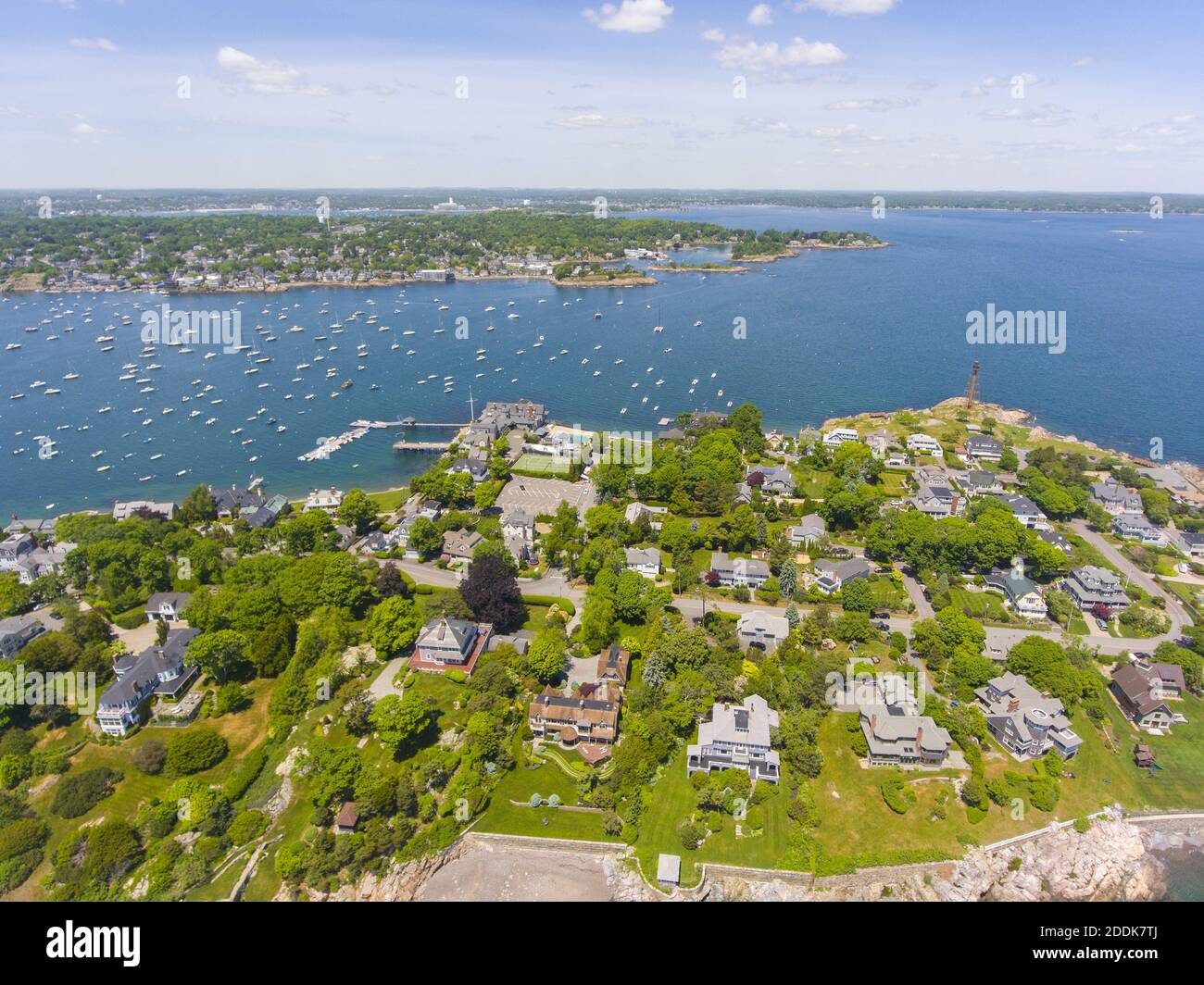 Aerial view of Marblehead Neck and Marblehead Harbor in town of