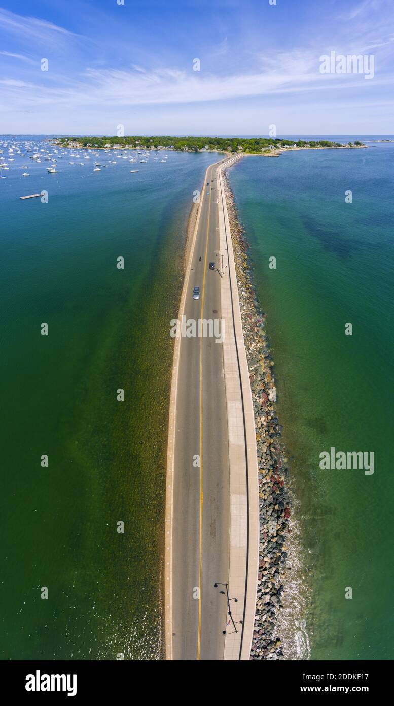 Aerial view of Marblehead causeway on Ocean Avenue and Marblehead