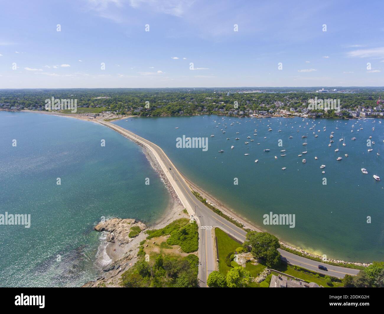 Aerial view of Marblehead causeway on Ocean Avenue and Marblehead